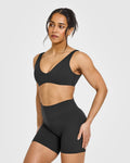 SoftMotion™ Scoop Back Bralette with White Logo | Soft Black