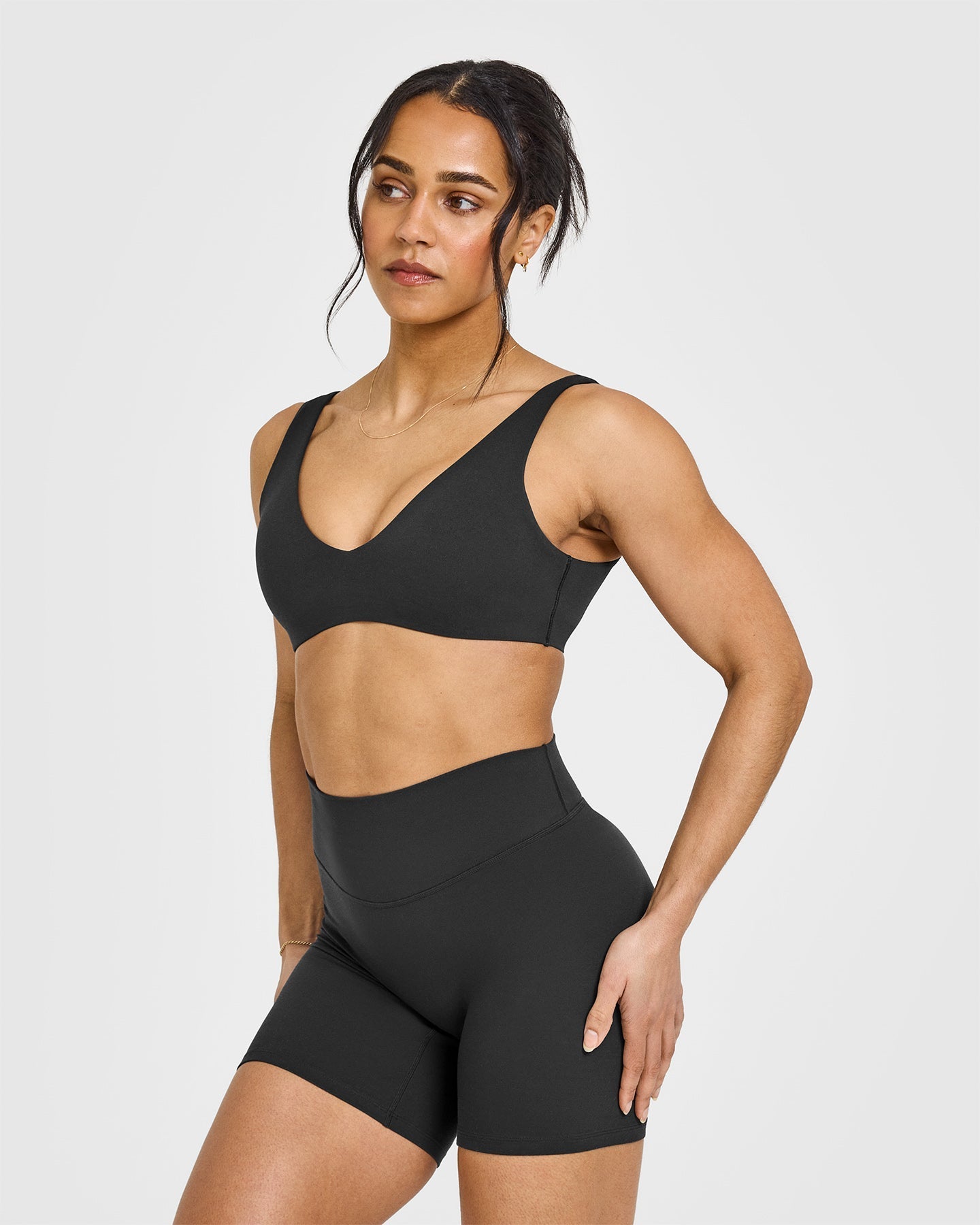 SoftMotion™ Scoop Back Bralette with White Logo | Soft Black