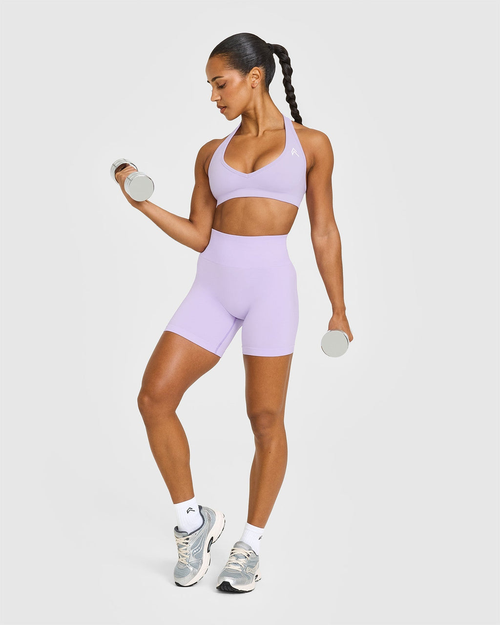 EffortlessLift™ Seamless Shorts with White Logo | Lavender Purple