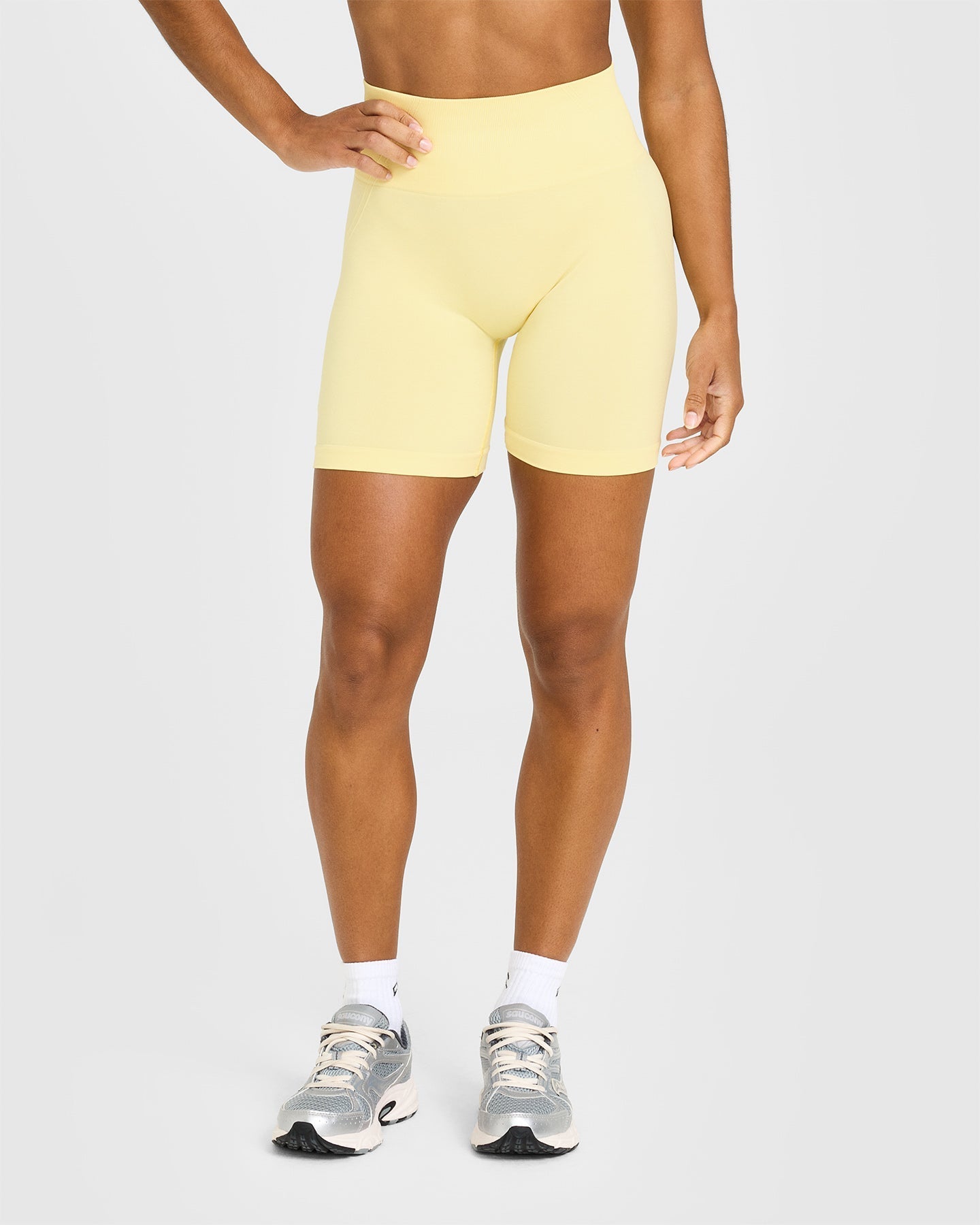 EffortlessLift™ Seamless Shorts with White Logo | Sherbert Yellow