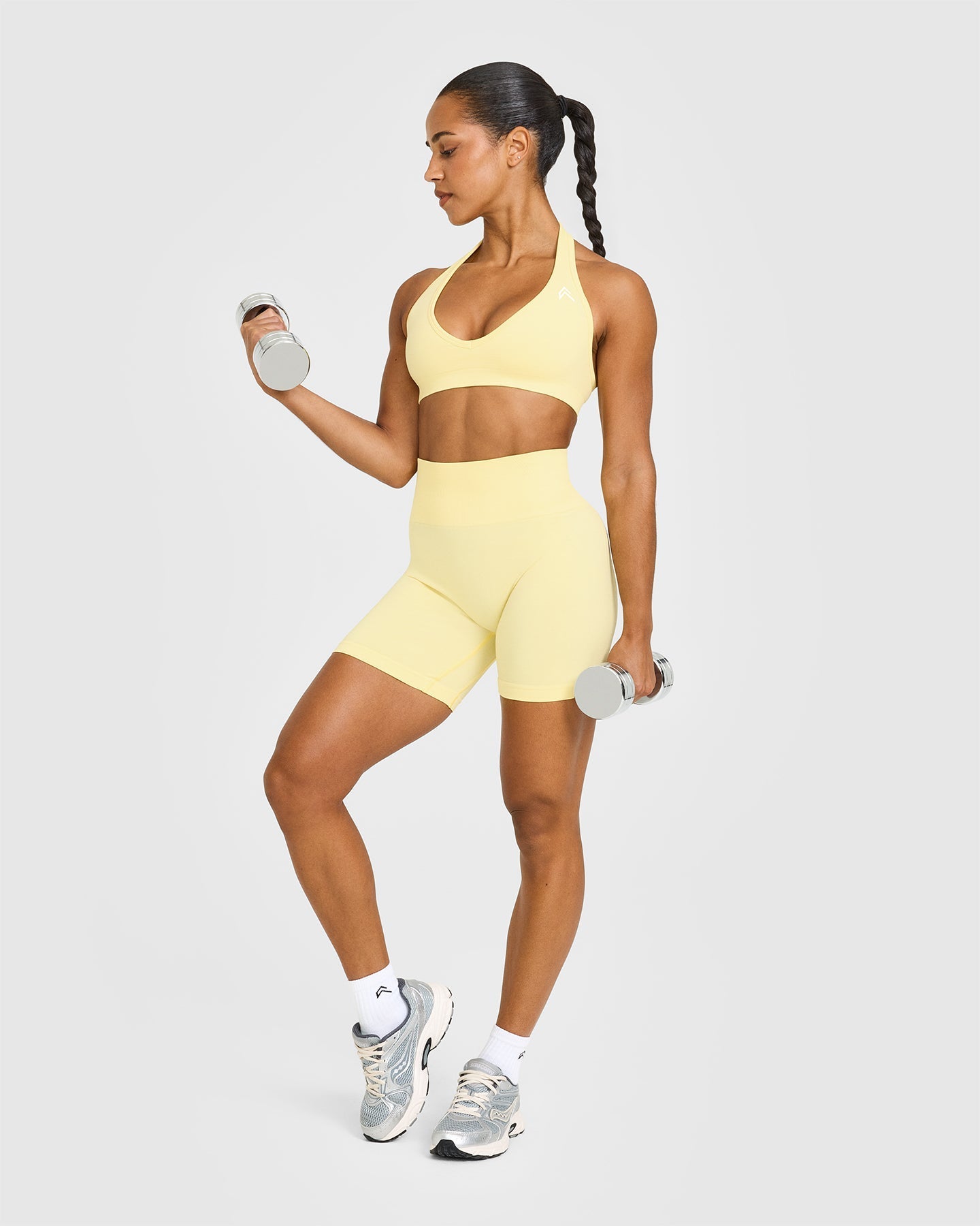 EffortlessLift™ Seamless Shorts with White Logo | Sherbert Yellow