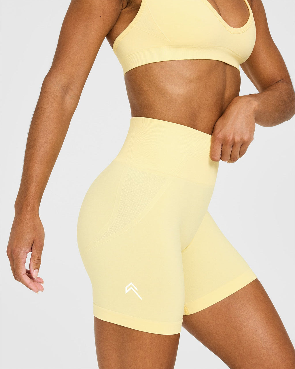EffortlessLift™ Seamless Shorts with White Logo | Sherbert Yellow