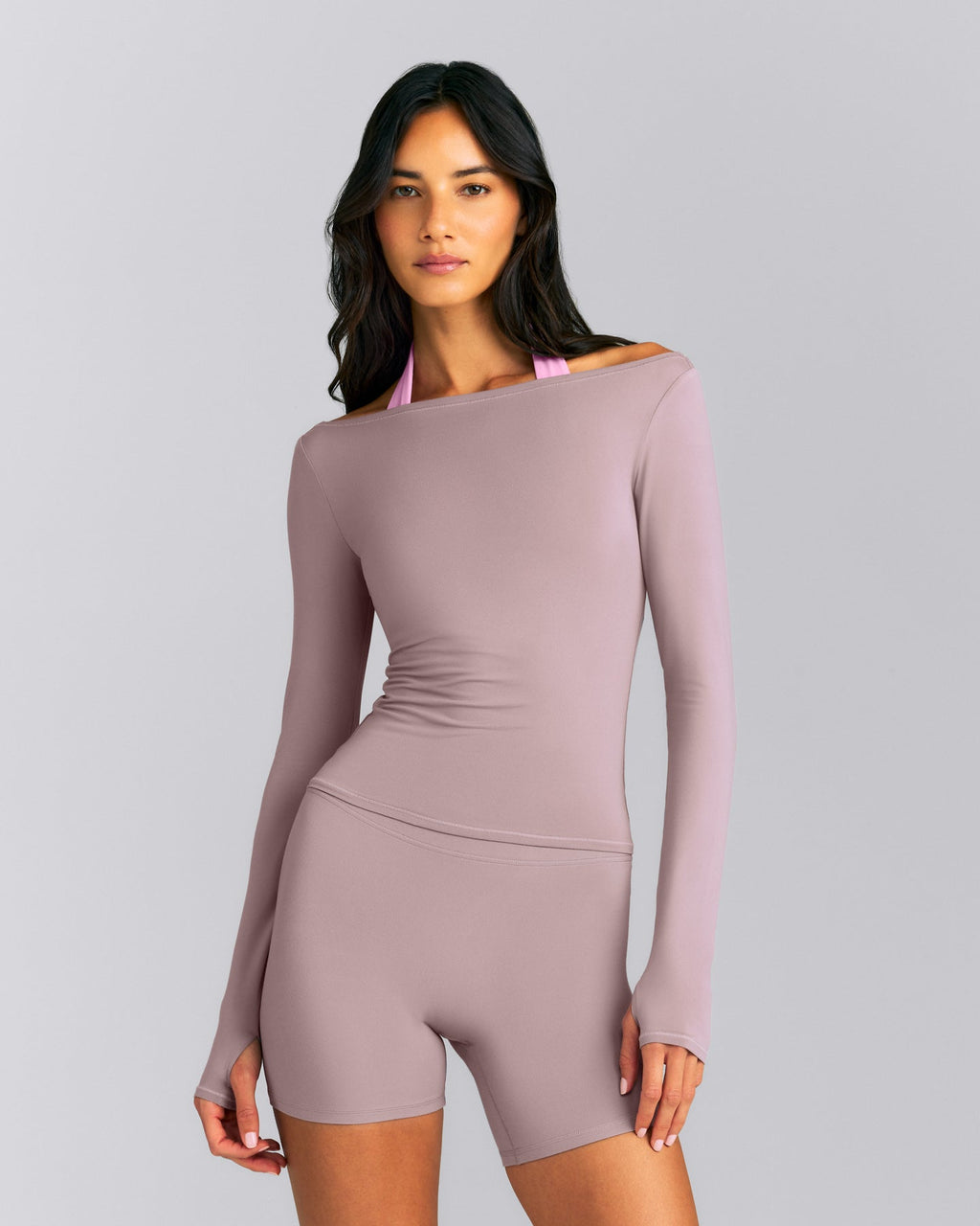 FormeSoft™ Fitted Off-The-Shoulder Long Sleeve Top | Dusty Purple