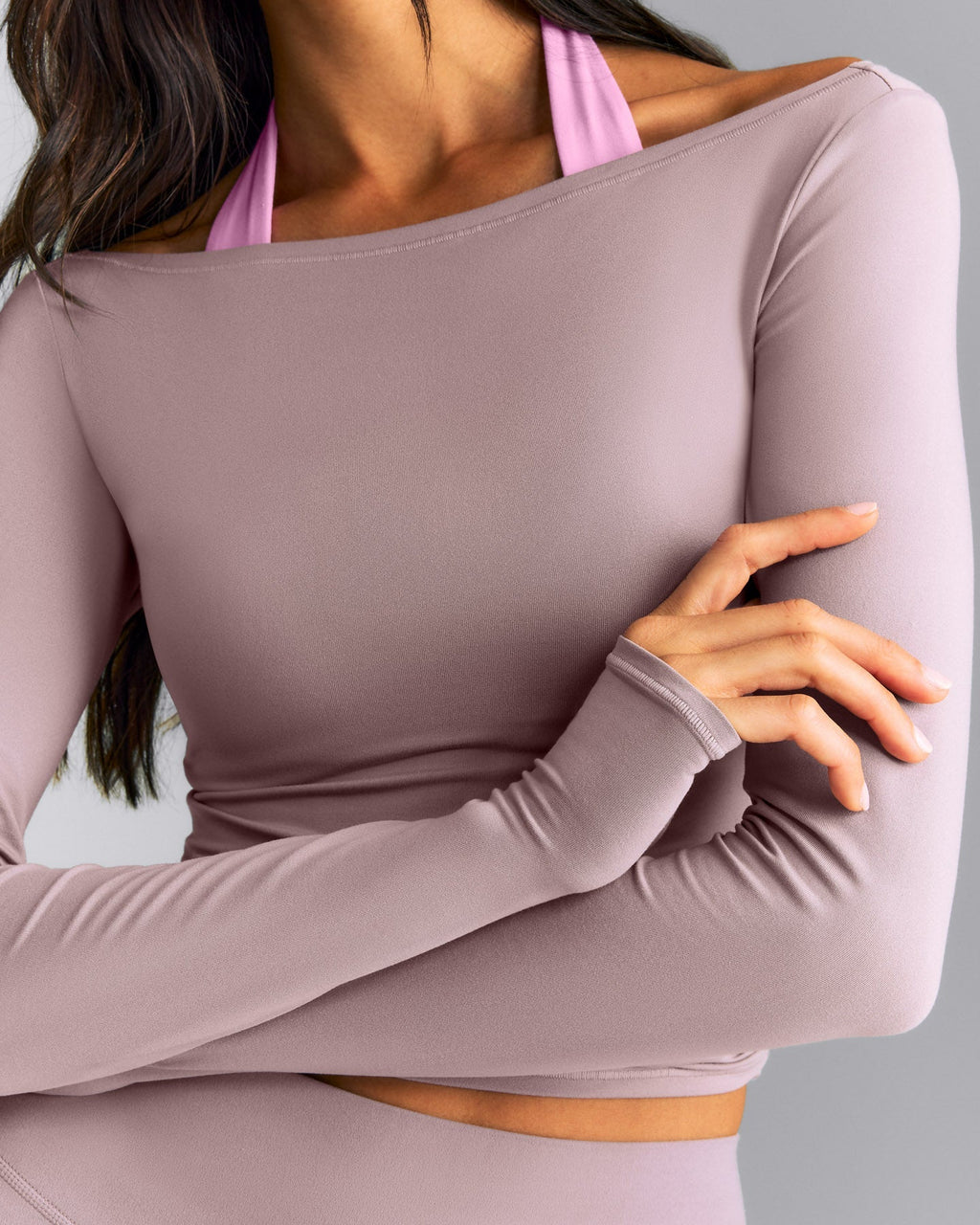 FormeSoft™ Fitted Off-The-Shoulder Long Sleeve Top | Dusty Purple
