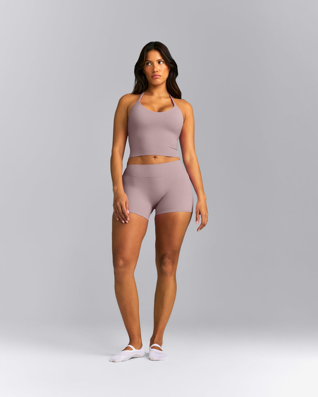 SoftMotion™ Strappy Halter Neck Mid Tank Top with Built in Bra Shelf New Branding | Dusty Purple