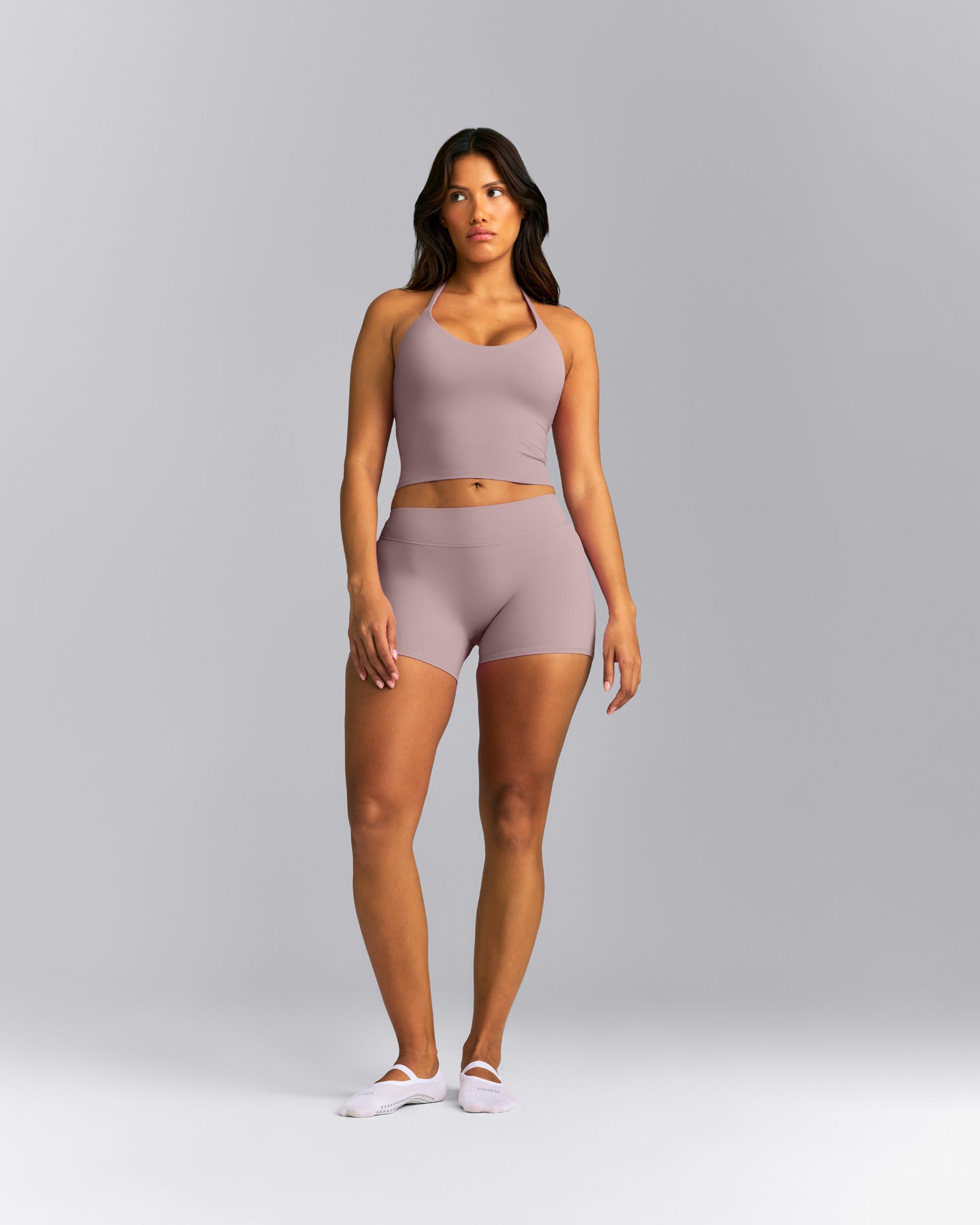 SoftMotion™ Strappy Halter Neck Mid Tank Top with Built in Bra Shelf New Branding | Dusty Purple