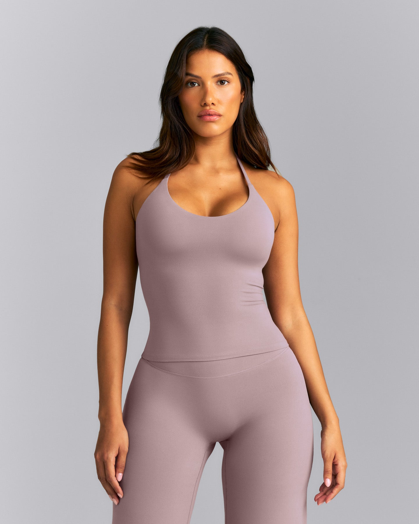 SoftMotion™ Strappy Halter Neck Tank Top with Built in Bra Shelf New Branding | Dusty Purple