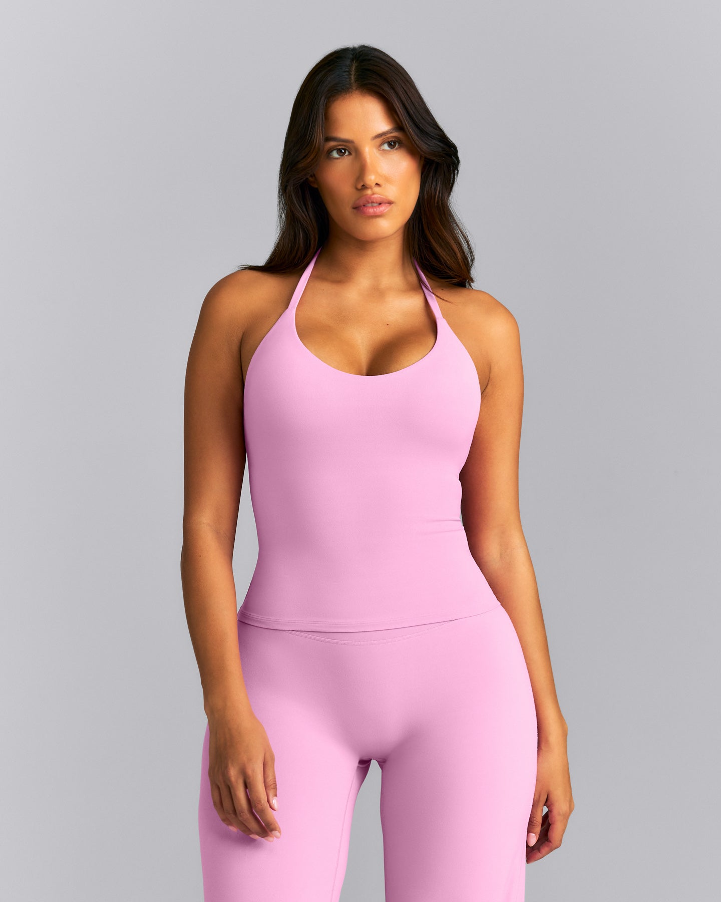 SoftMotion™ Strappy Halter Neck Tank Top with Built in Bra Shelf New Branding | Rose Pink