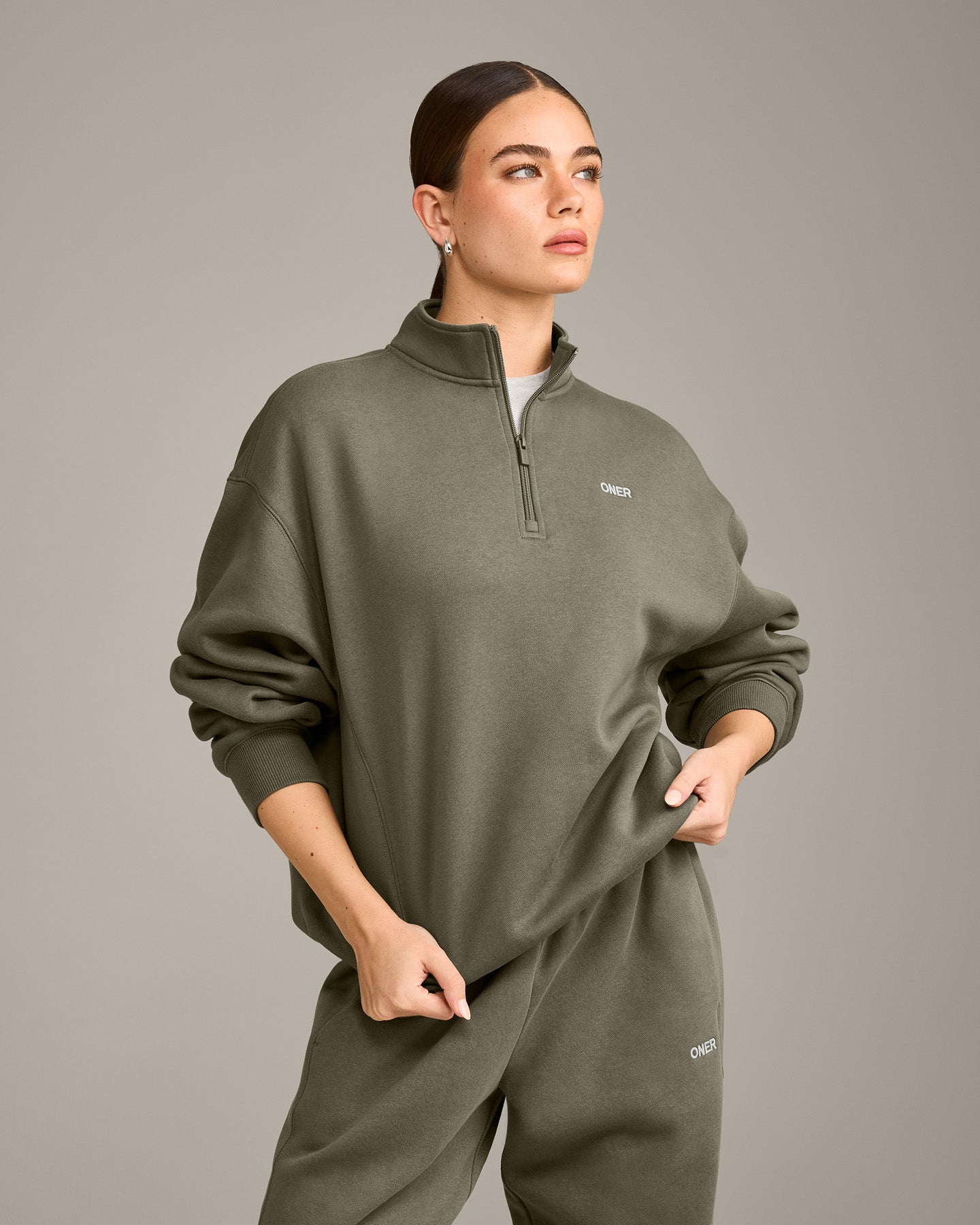 Foundations Cosy 1/4 Zip Sweatshirt | Alpine Green