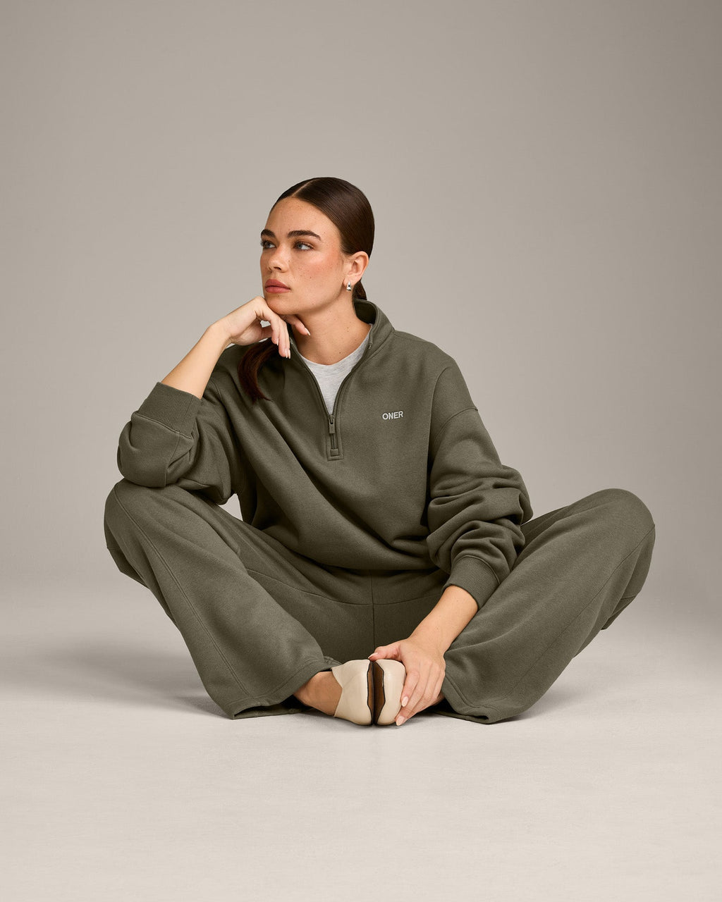 Foundations Cosy 1/4 Zip Sweatshirt | Alpine Green
