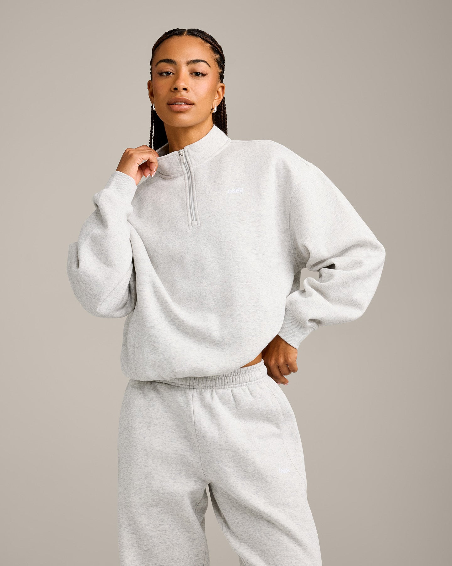 Foundations Cosy 1/4 Zip Sweatshirt | Light Gray Marl