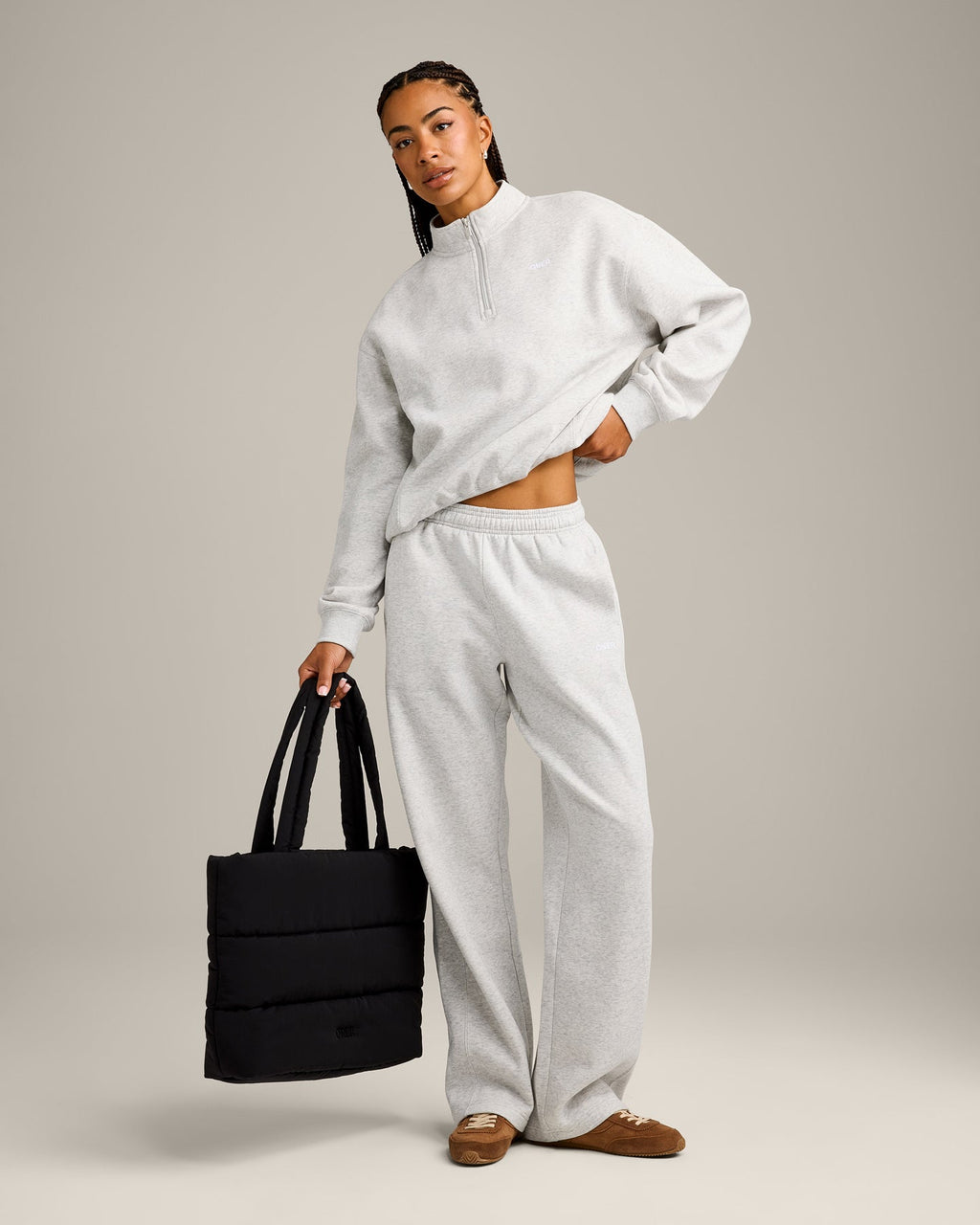 Foundations Cosy 1/4 Zip Sweatshirt | Light Gray Marl