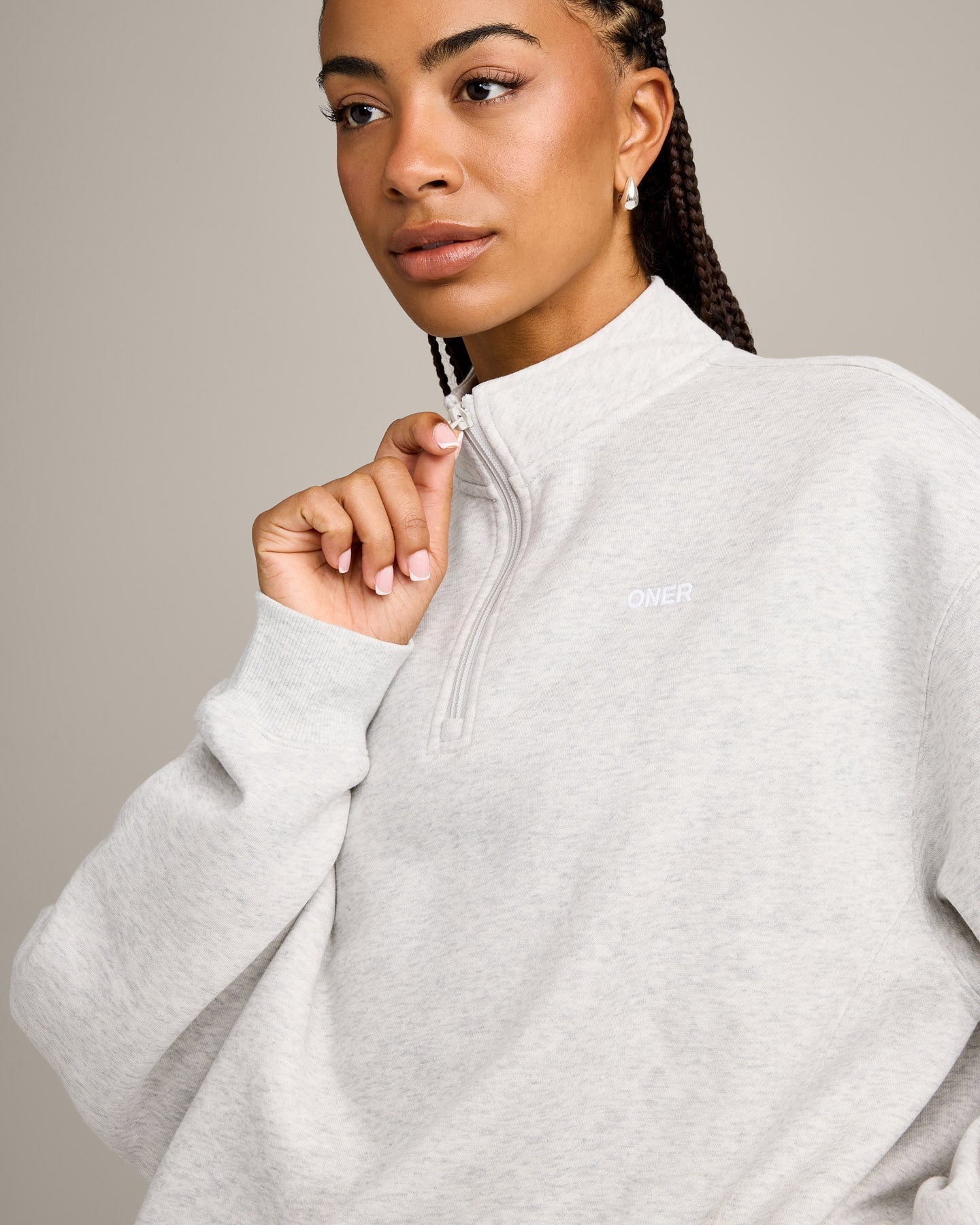 Foundations Cosy 1/4 Zip Sweatshirt | Light Gray Marl