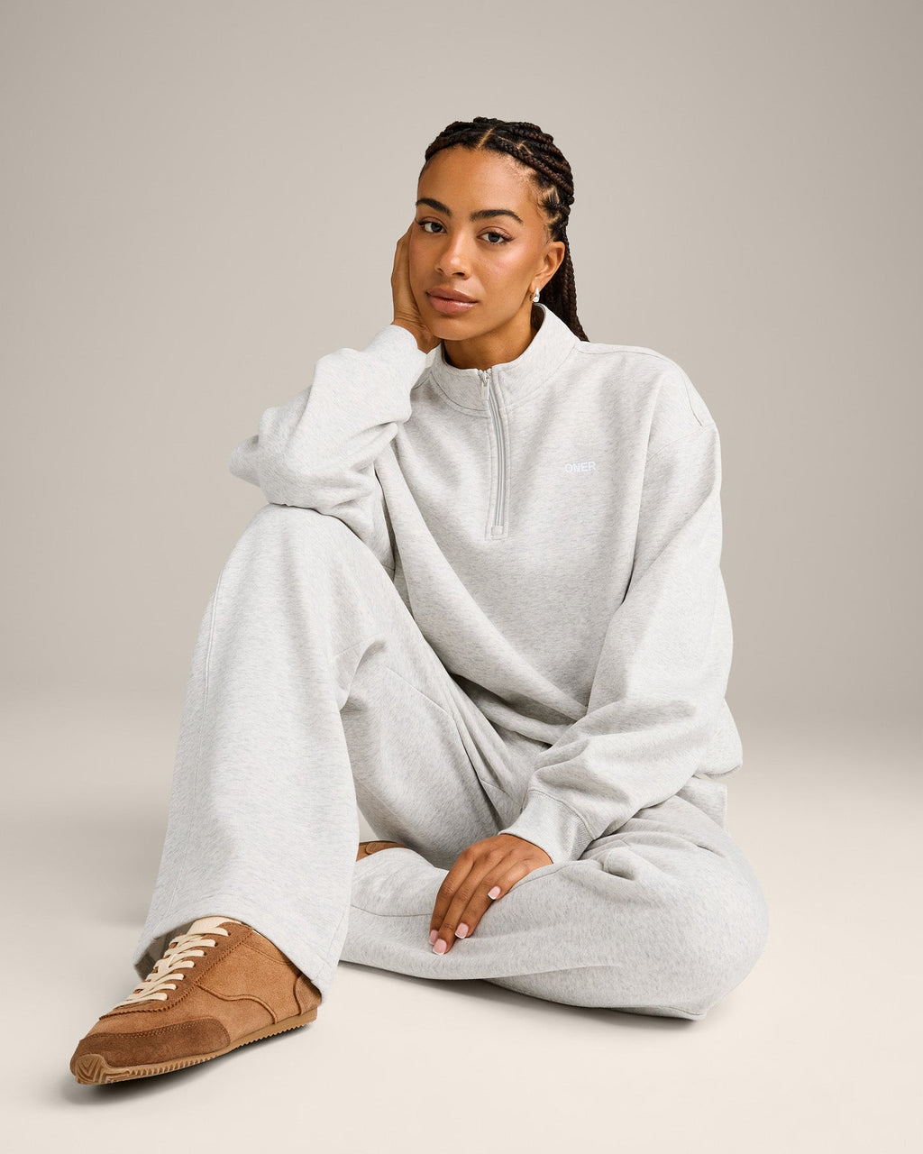 Foundations Cosy 1/4 Zip Sweatshirt | Light Gray Marl