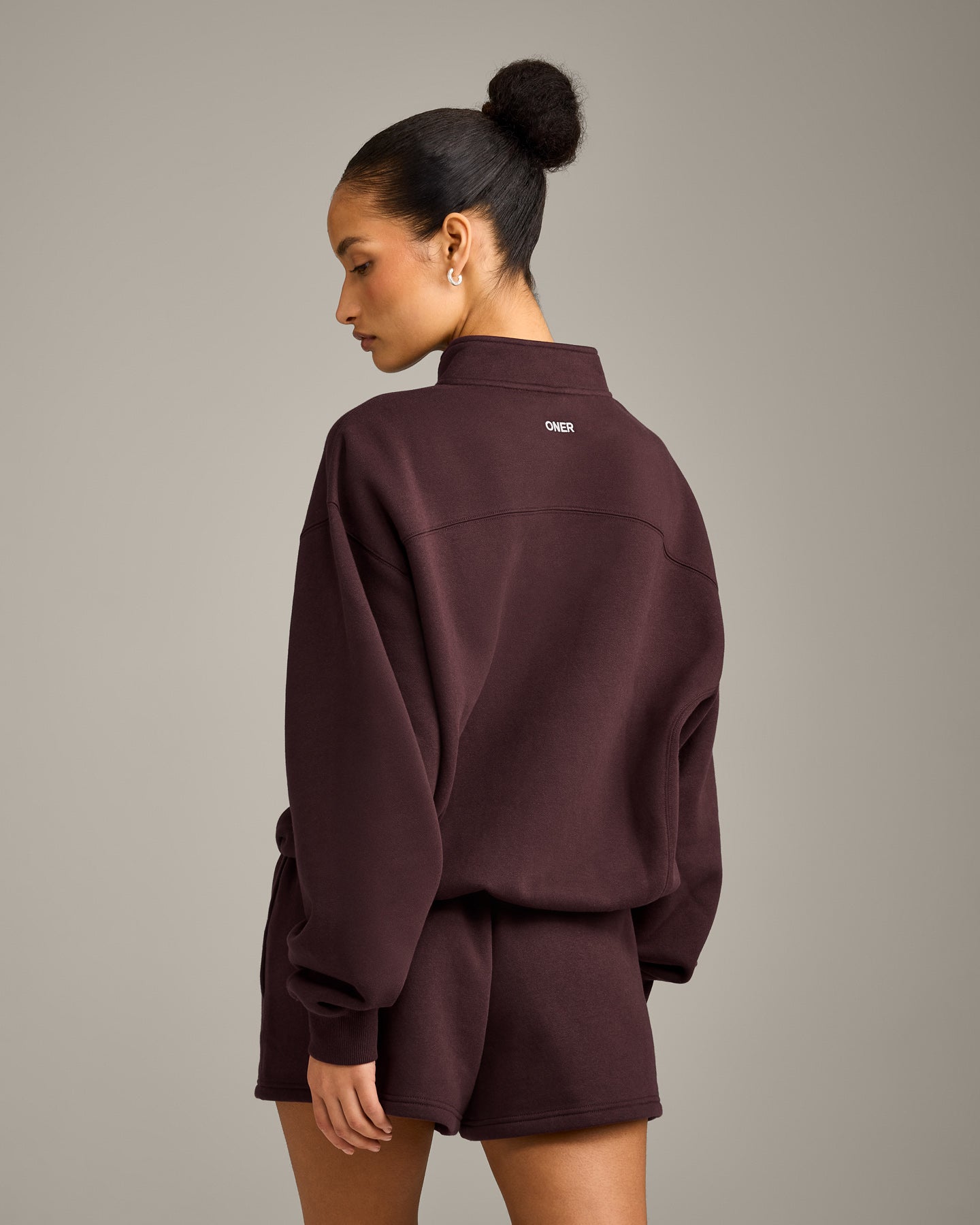 Foundations Cosy 1/4 Zip Sweatshirt | Plum Brown