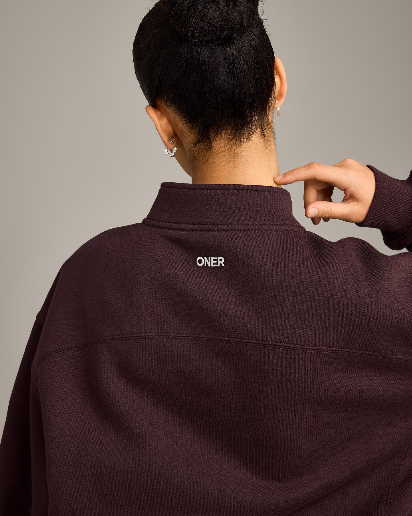 Foundations Cosy 1/4 Zip Sweatshirt | Plum Brown