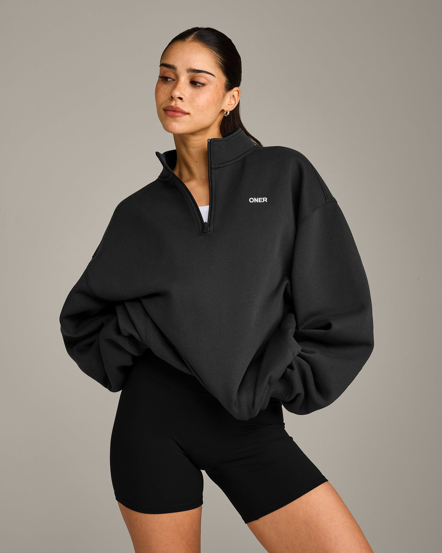 Foundations Cosy 1/4 Zip Sweatshirt | Soft Black