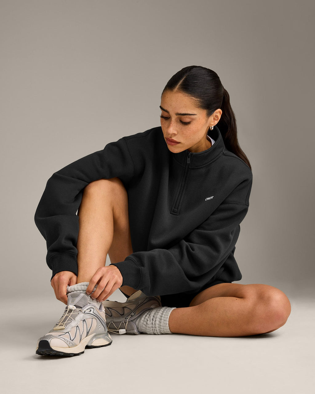 Foundations Cosy 1/4 Zip Sweatshirt | Soft Black