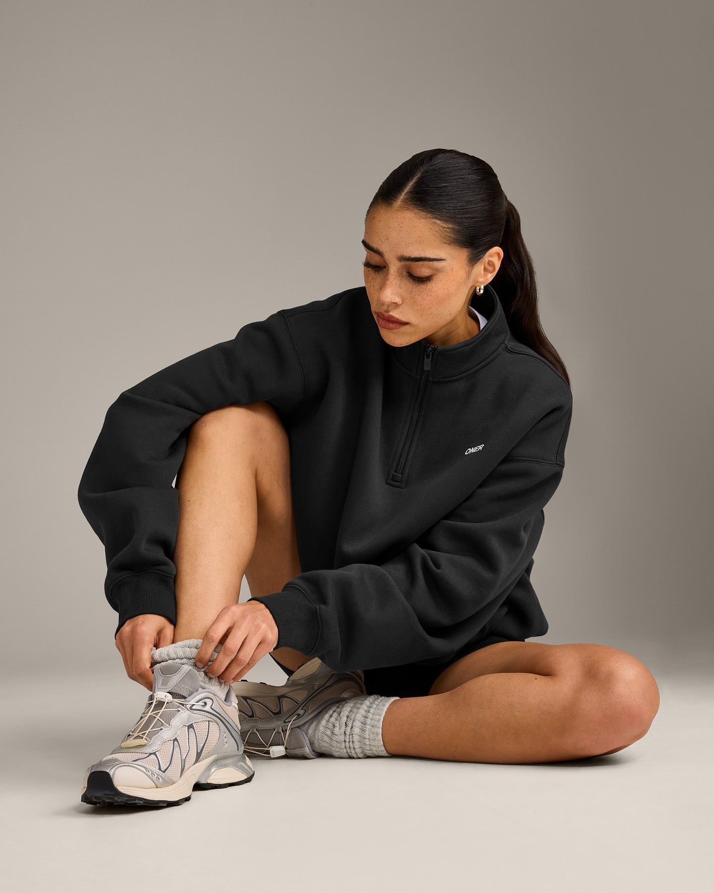 Foundations Cosy 1/4 Zip Sweatshirt | Soft Black