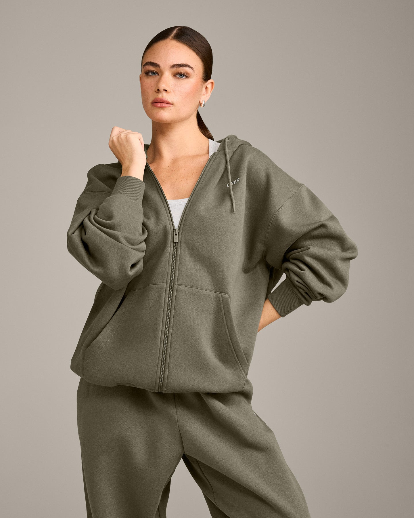 Foundations Cosy Oversized Zip Up Hoodie | Alpine Green