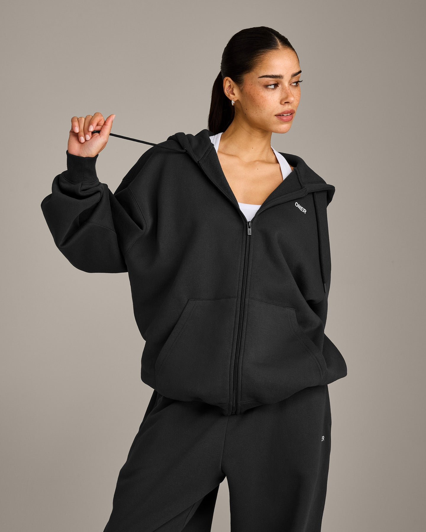 Foundations Cosy Oversized Zip Up Hoodie | Soft Black