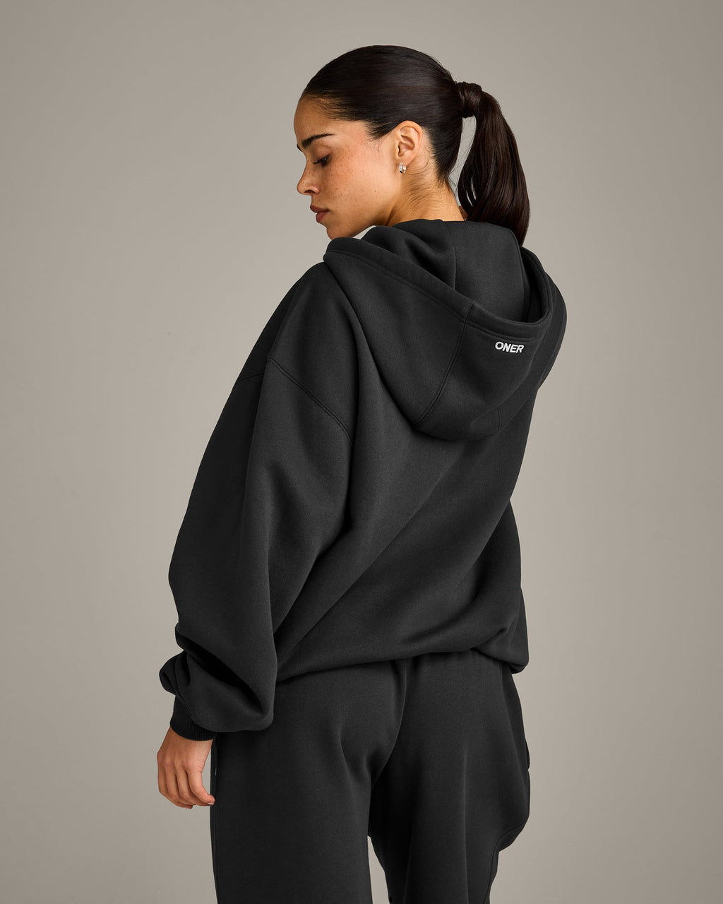 Foundations Cosy Oversized Zip Up Hoodie | Soft Black