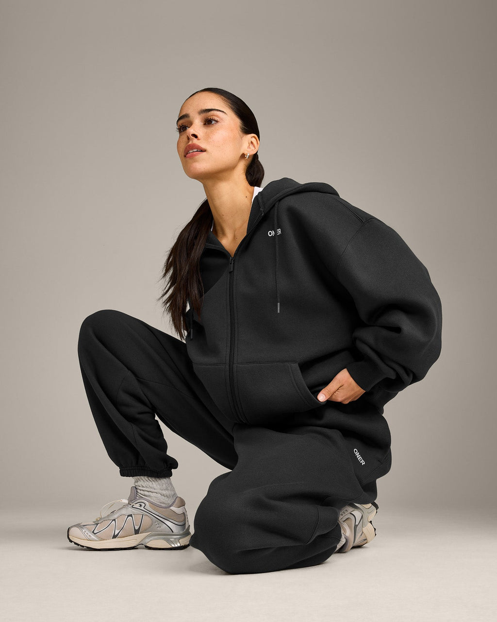 Foundations Cosy Oversized Zip Up Hoodie | Soft Black