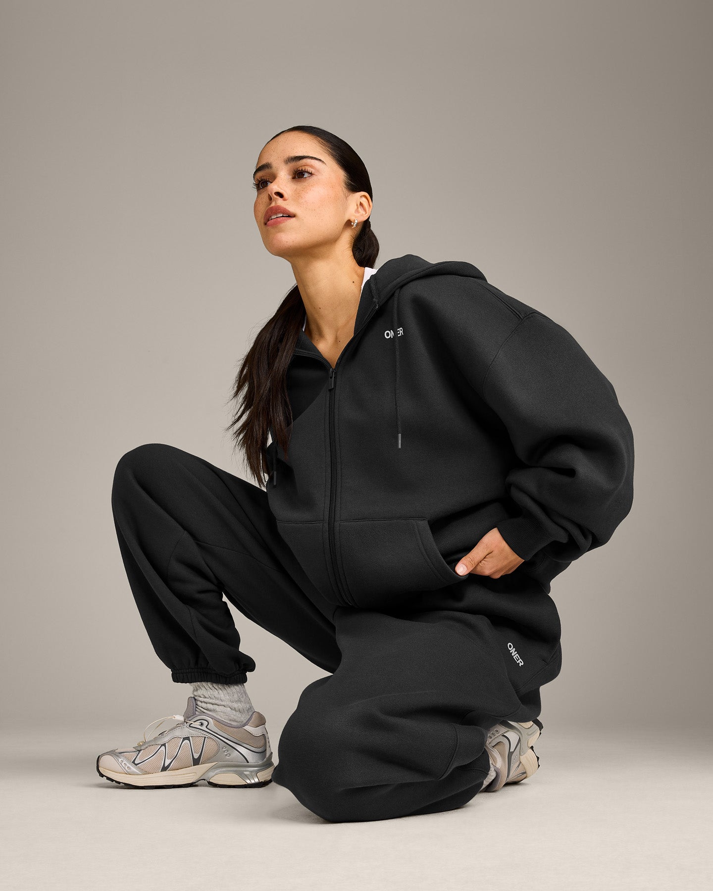Foundations Cosy Oversized Zip Up Hoodie | Soft Black