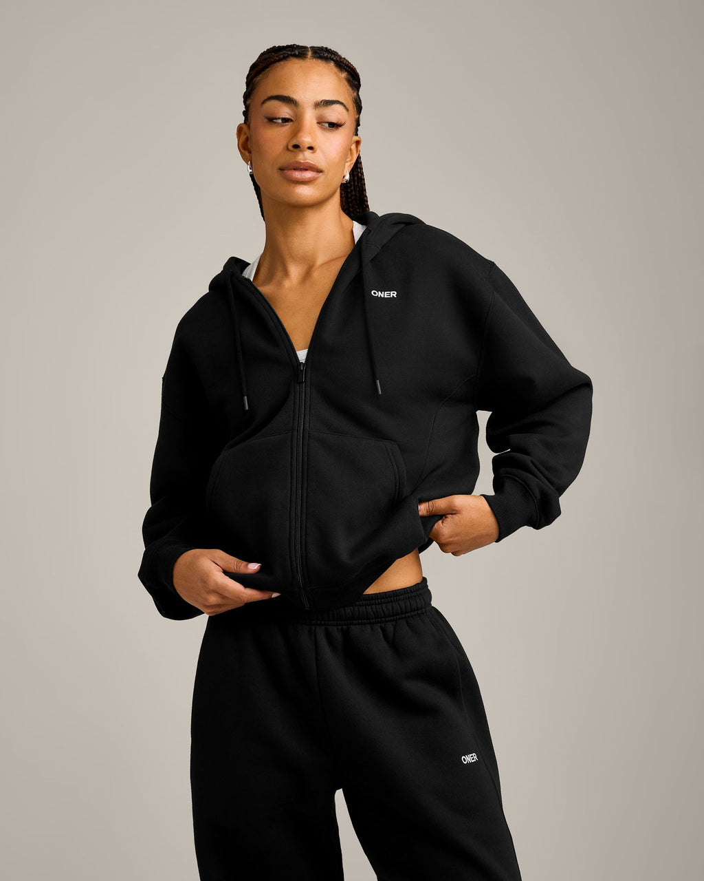 Foundations Cosy Zip Up Hoodie | Black