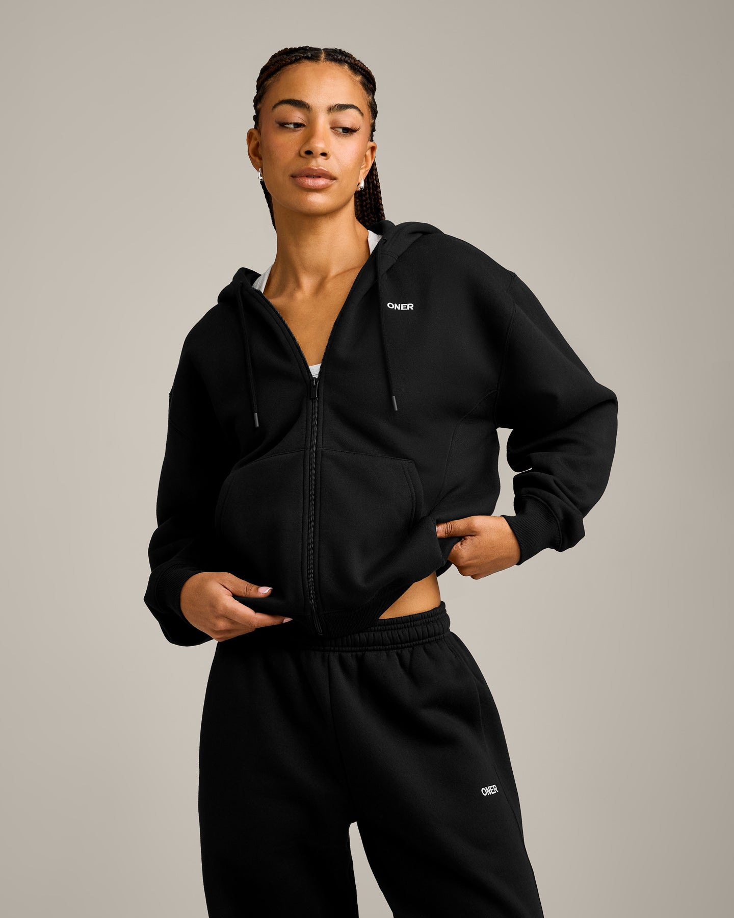 Foundations Cosy Zip Up Hoodie | Black