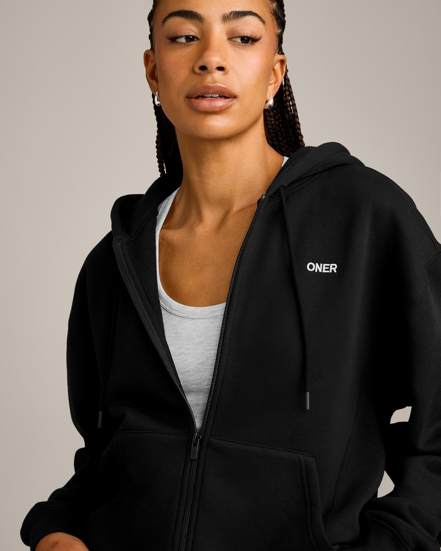 Foundations Cosy Zip Up Hoodie | Black