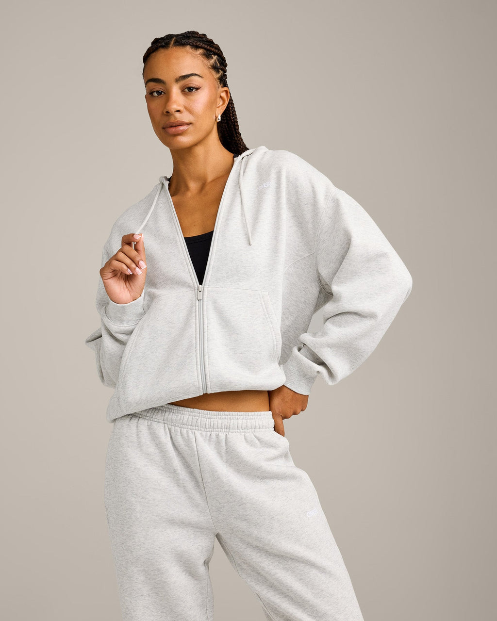 Foundations Cosy Zip Up Hoodie | Light Gray Marl