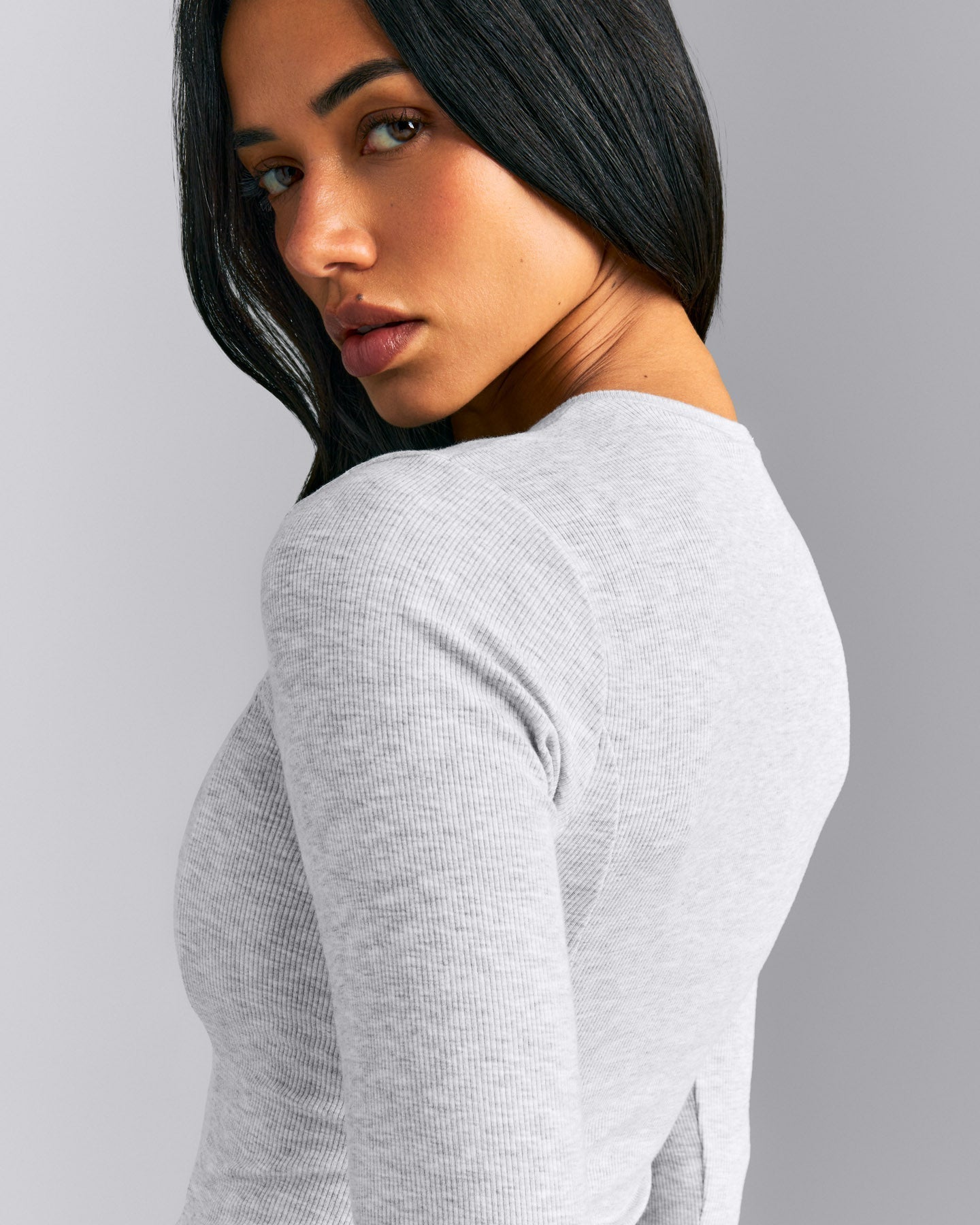 Mellow™ Rib Long Sleeve Cardigan with Embroidered Logo | Light Gray Marl