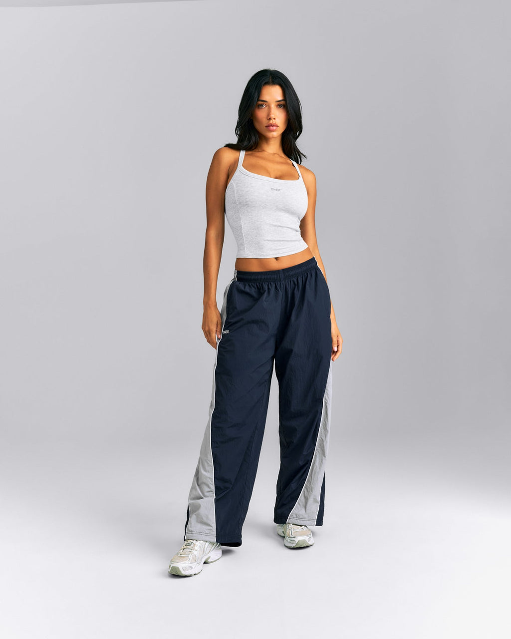 Mellow™ Rib Racer Back Mid Tank Top with Built in Bra Shelf | Light Gray Marl