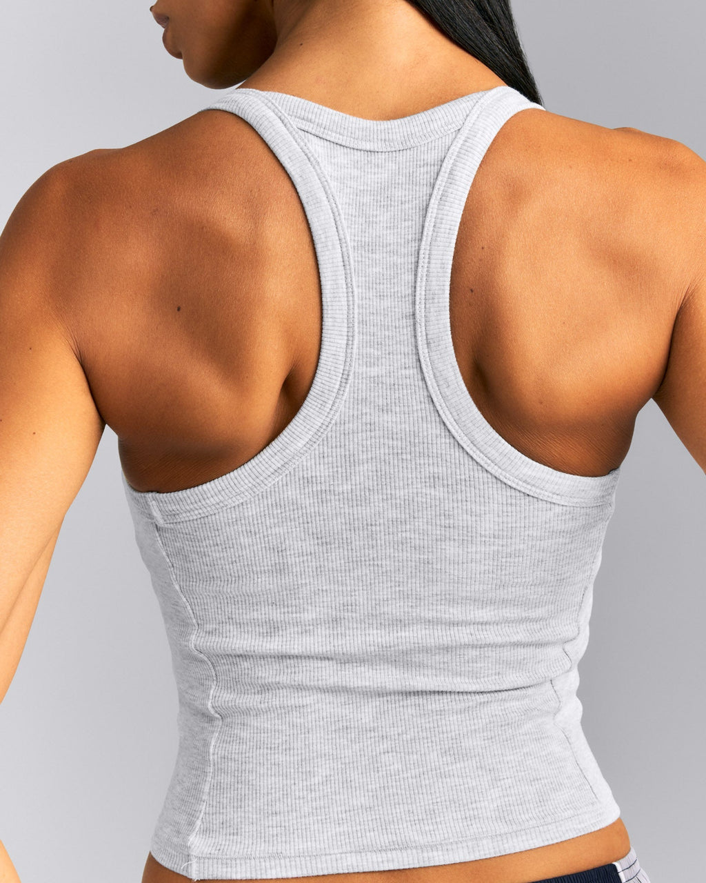Mellow™ Rib Racer Back Mid Tank Top with Built in Bra Shelf | Light Gray Marl