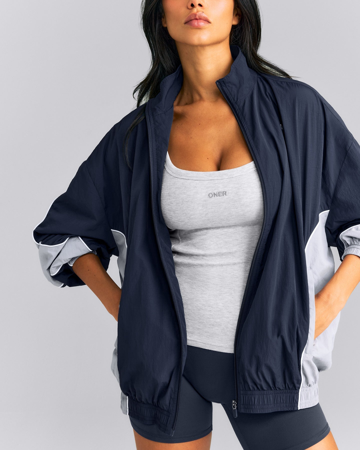 Mellow™ Rib Racer Back Tank Top with Built in Bra Shelf | Light Gray Marl
