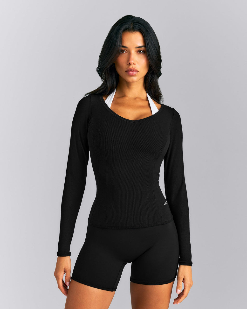 Mellow™ Rib V Neck Long Sleeve Top | Black