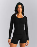 Mellow™ Rib V Neck Long Sleeve Top | Black
