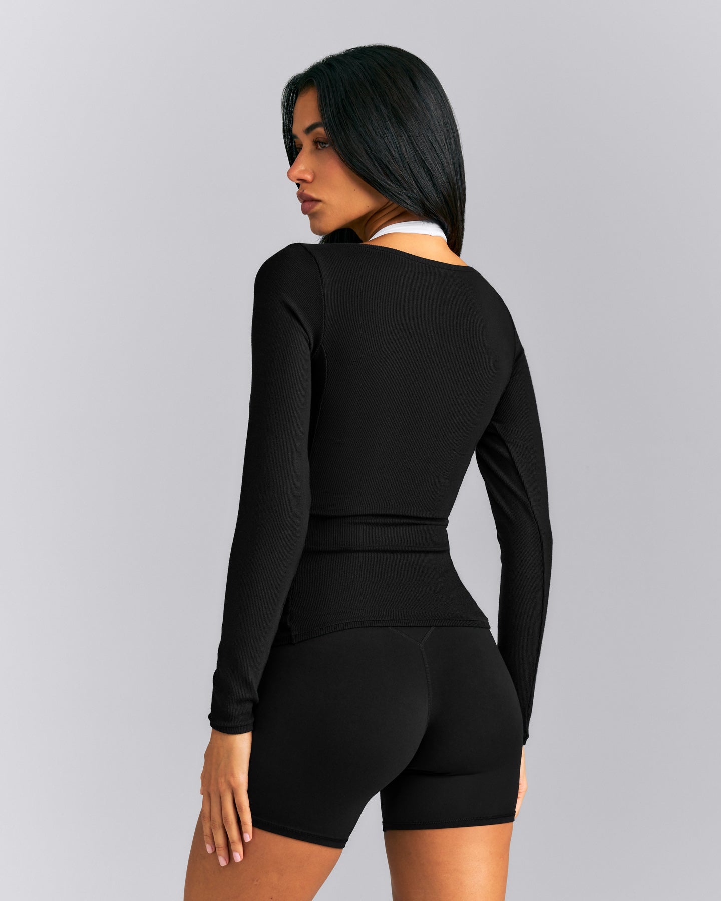 Mellow™ Rib V Neck Long Sleeve Top | Black