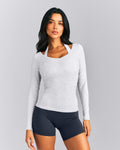 Mellow™ Rib V Neck Long Sleeve Top | Light Gray Marl