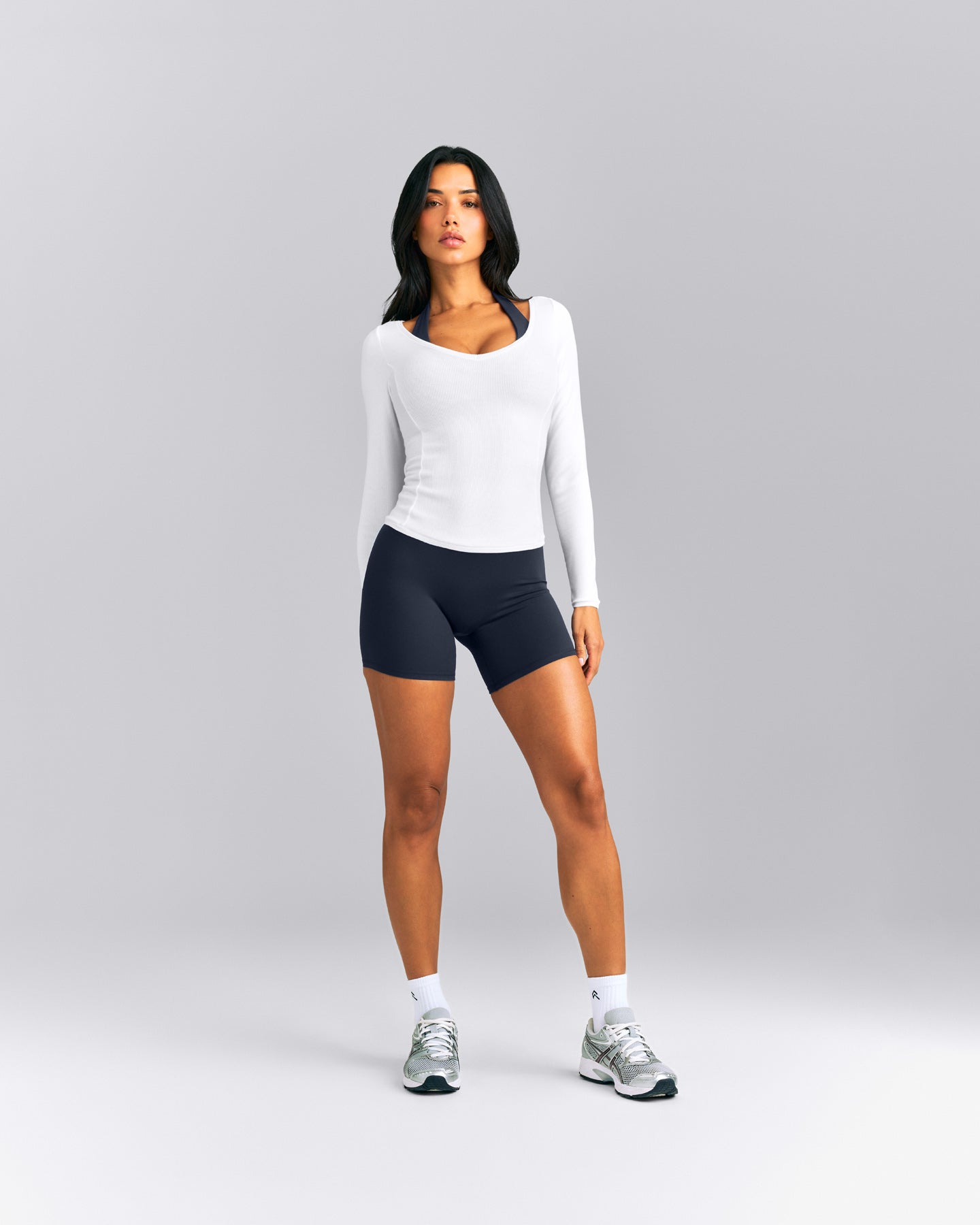 Mellow™ Rib V Neck Long Sleeve Top | White