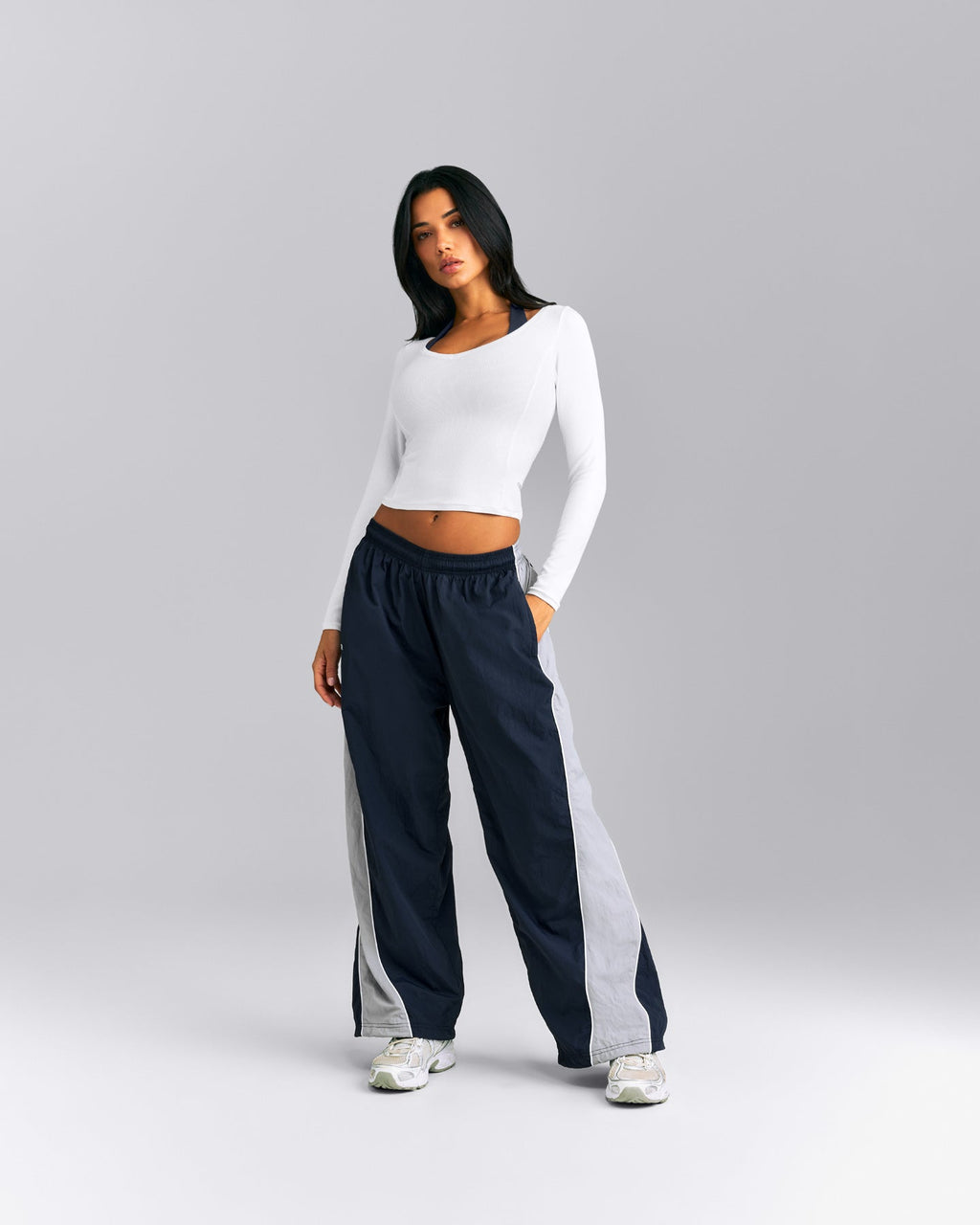 Mellow™ Rib V Neck Mid Long Sleeve Top | White
