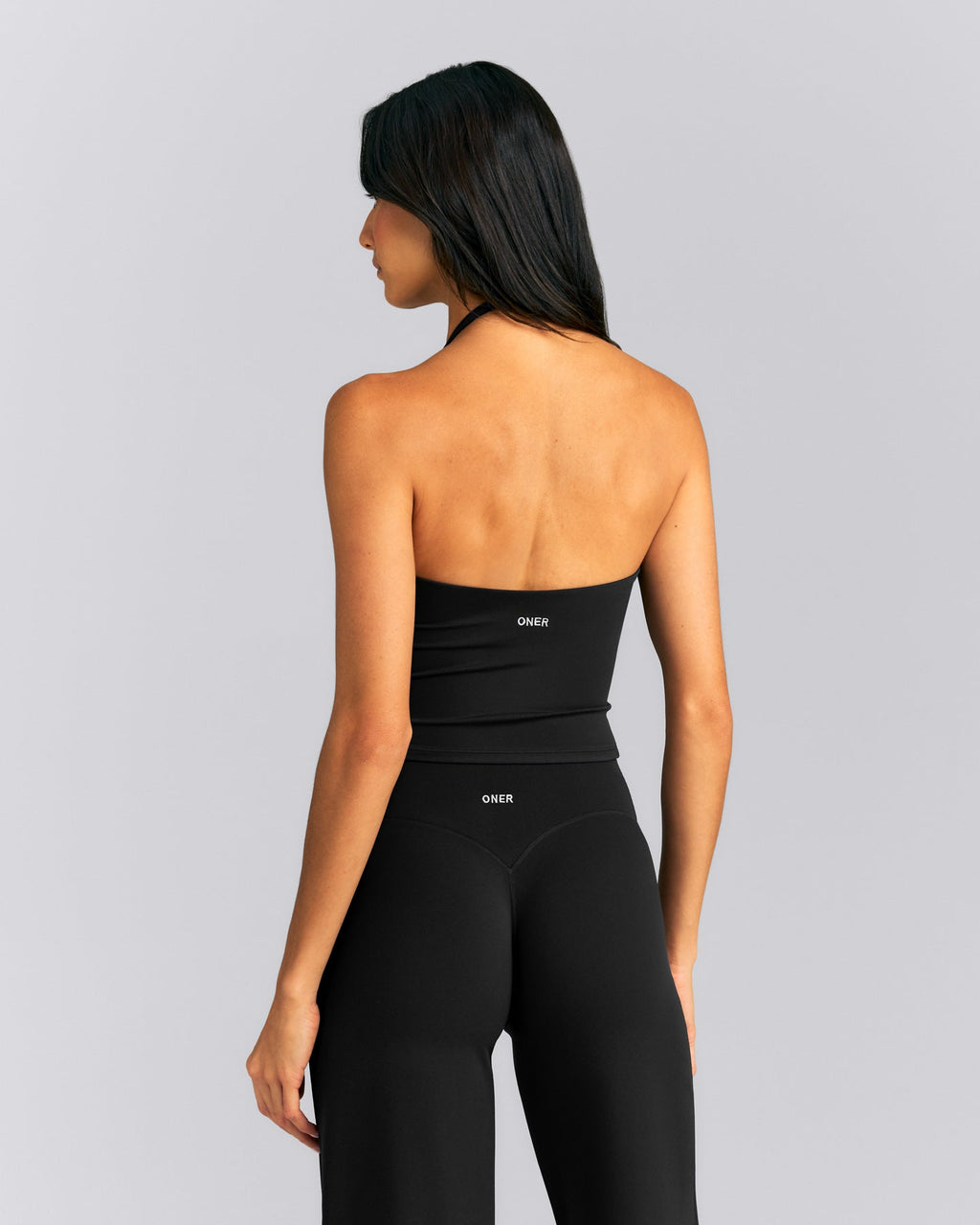 SoftMotion™ Strappy Halter Neck Mid Tank Top with Built in Bra Shelf New Branding | Black