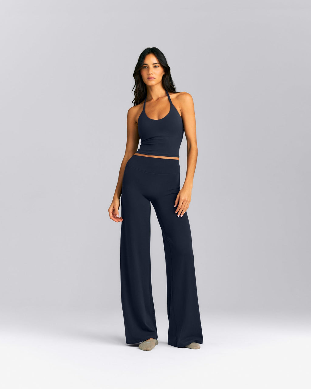 SoftMotion™ Strappy Halter Neck Mid Tank Top with Built in Bra Shelf New Branding | True Blue
