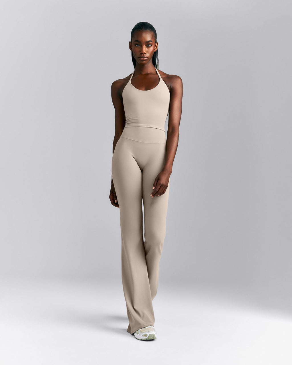 SoftMotion™ Strappy Halter Neck Mid Tank Top with Built in Bra Shelf New Branding | Warm Sand