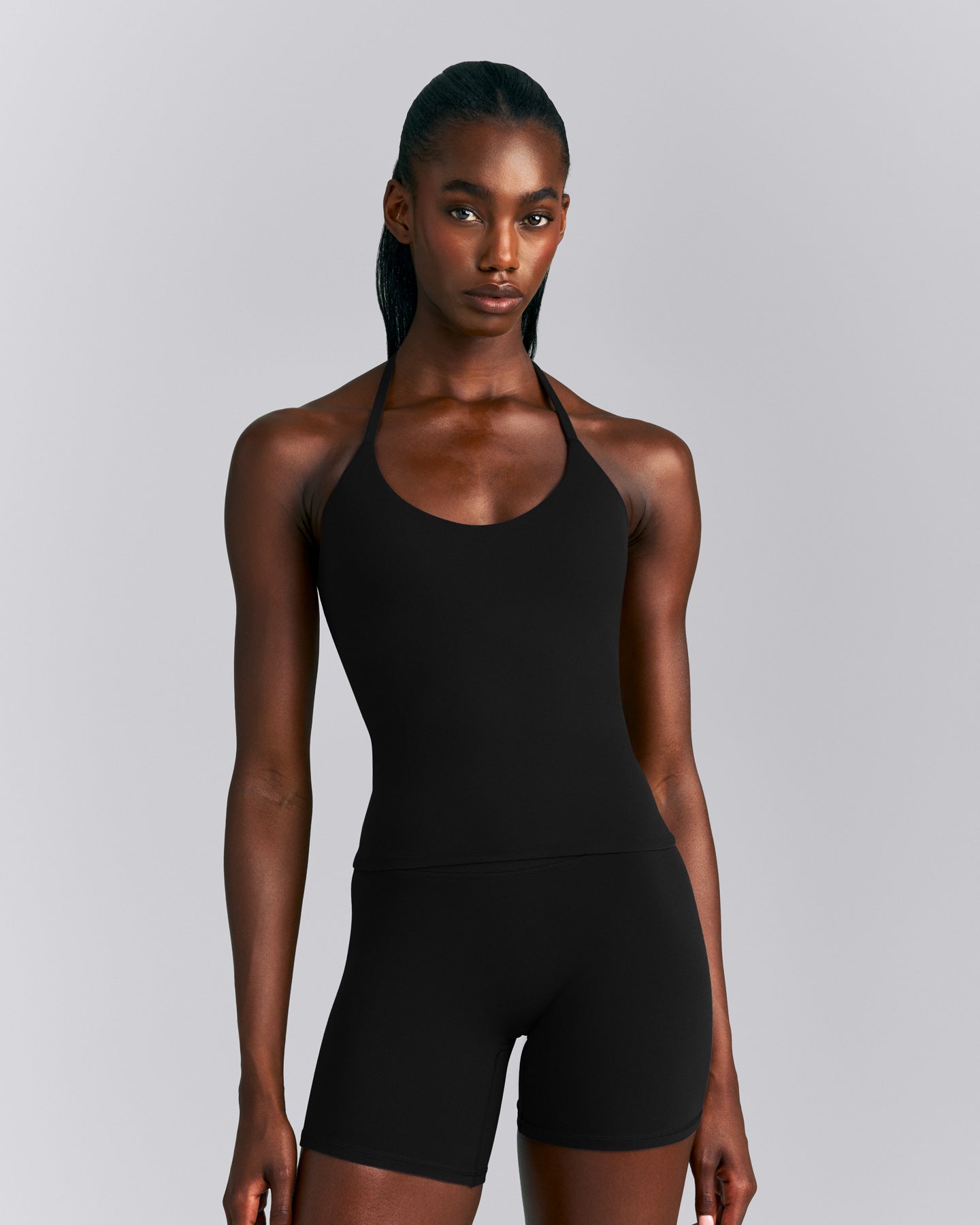 SoftMotion™ Strappy Halter Neck Tank Top with Built in Bra Shelf New Branding | Black