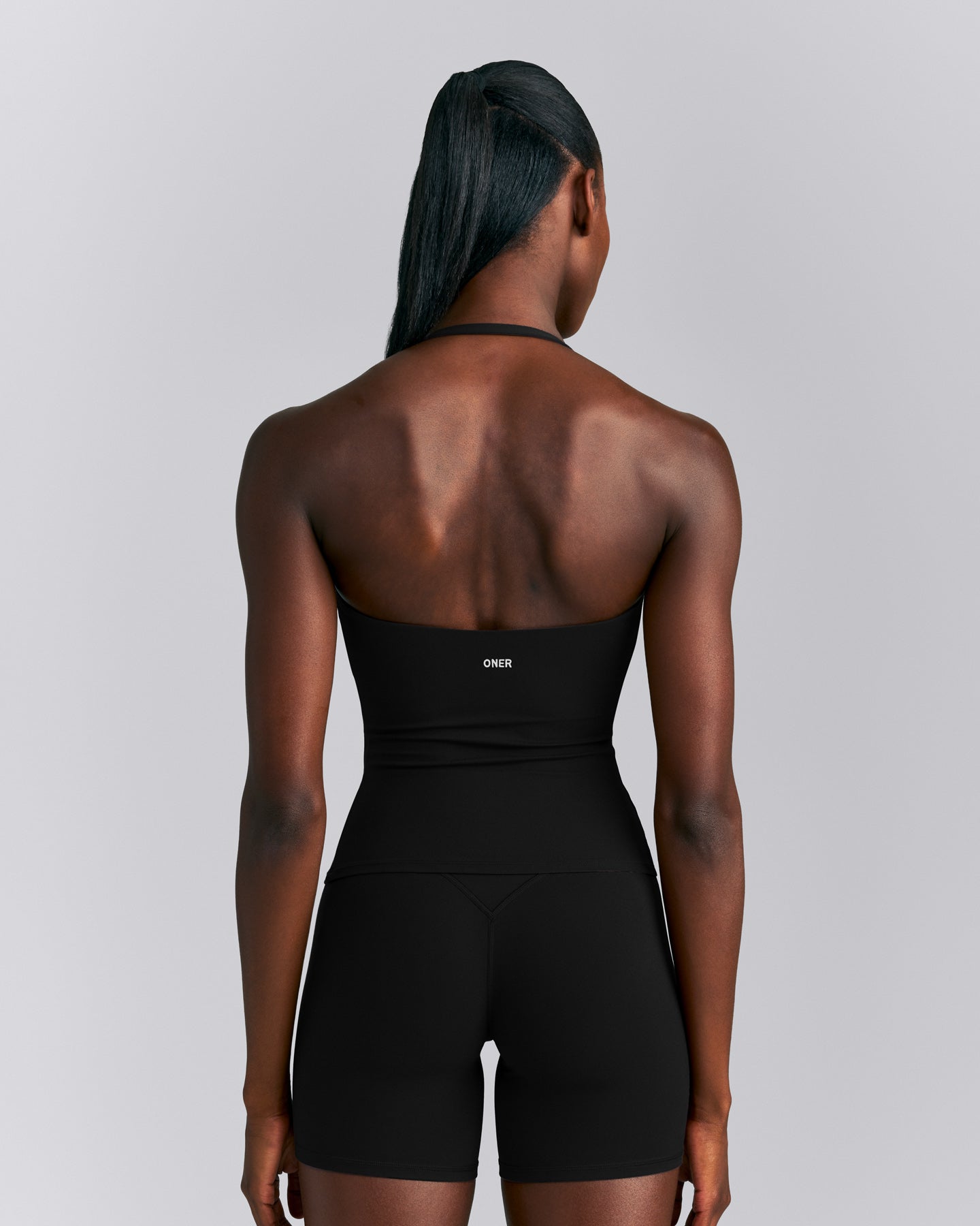 SoftMotion™ Strappy Halter Neck Tank Top with Built in Bra Shelf New Branding | Black