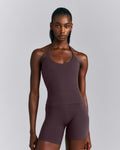 SoftMotion™ Strappy Halter Neck Tank Top with Built in Bra Shelf New Branding | Dark Umber Brown