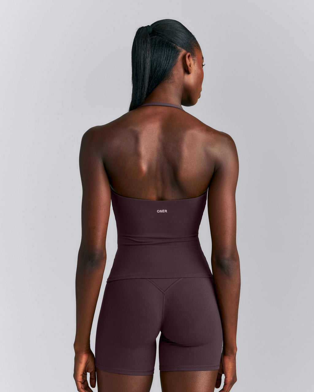 SoftMotion™ Strappy Halter Neck Tank Top with Built in Bra Shelf New Branding | Dark Umber Brown