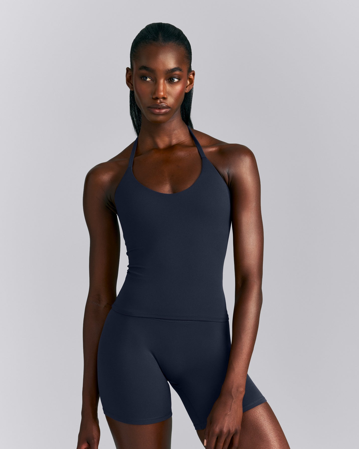 SoftMotion™ Strappy Halter Neck Tank Top with Built in Bra Shelf New Branding | True Blue